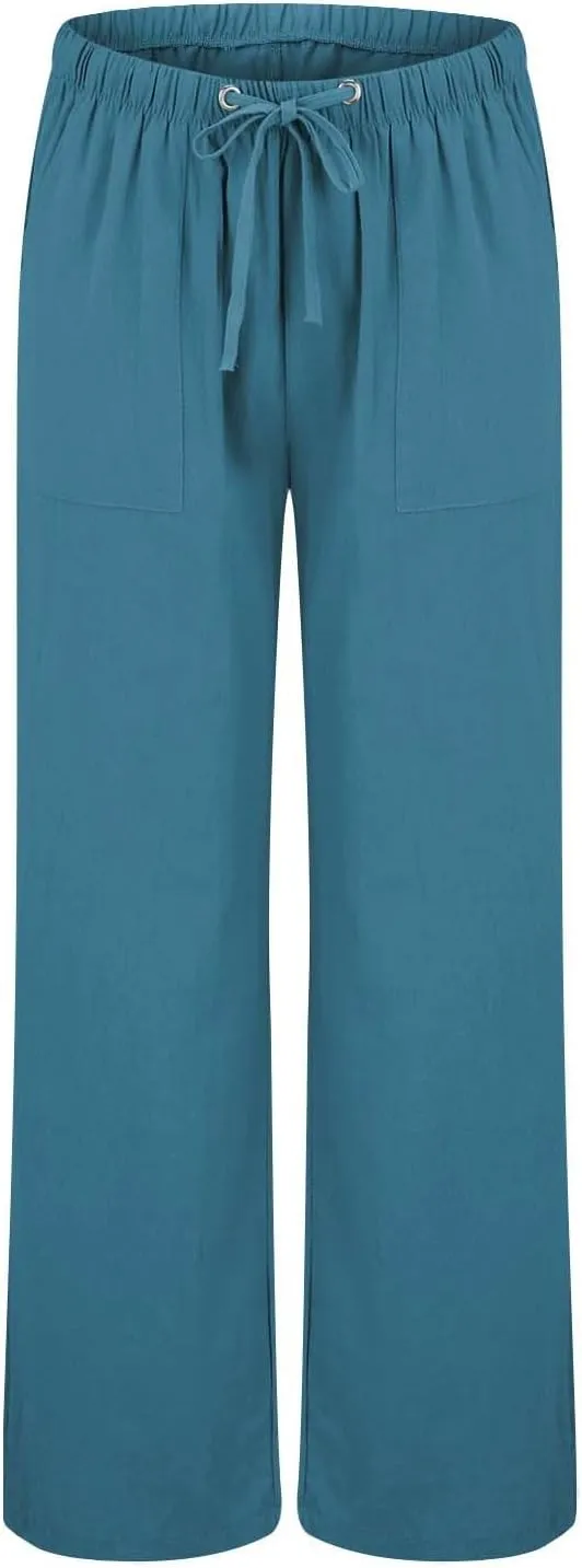 Summer Pants Women Wide Leg Casual Loose Striped Drawstring Pants Summer High Waist Palazzo Smocked Beach Trousers