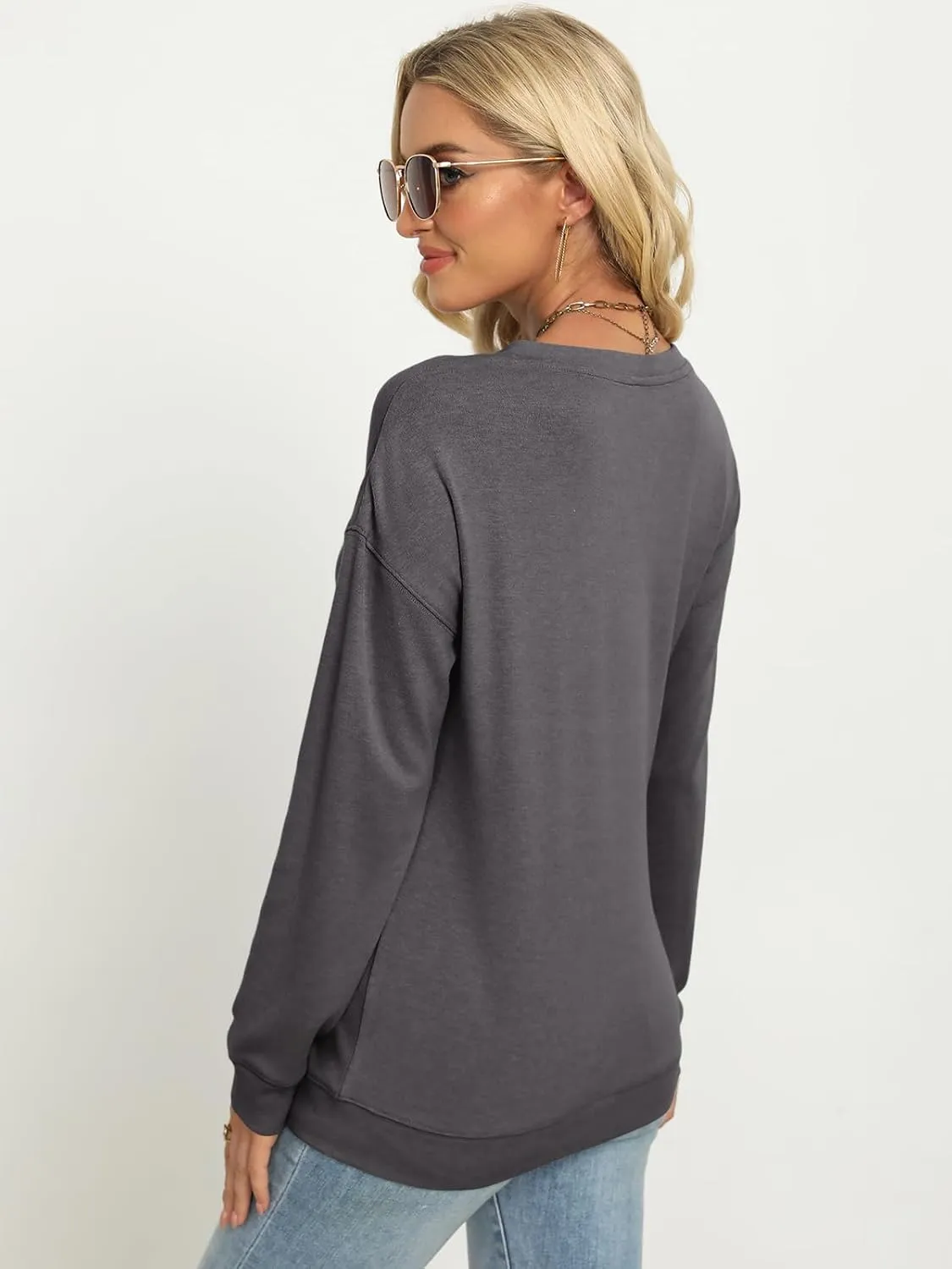 TICTICMIMI Women's V Neck Long Sleeve Tops Lightweight Sweatshirts Button Fall Shirts