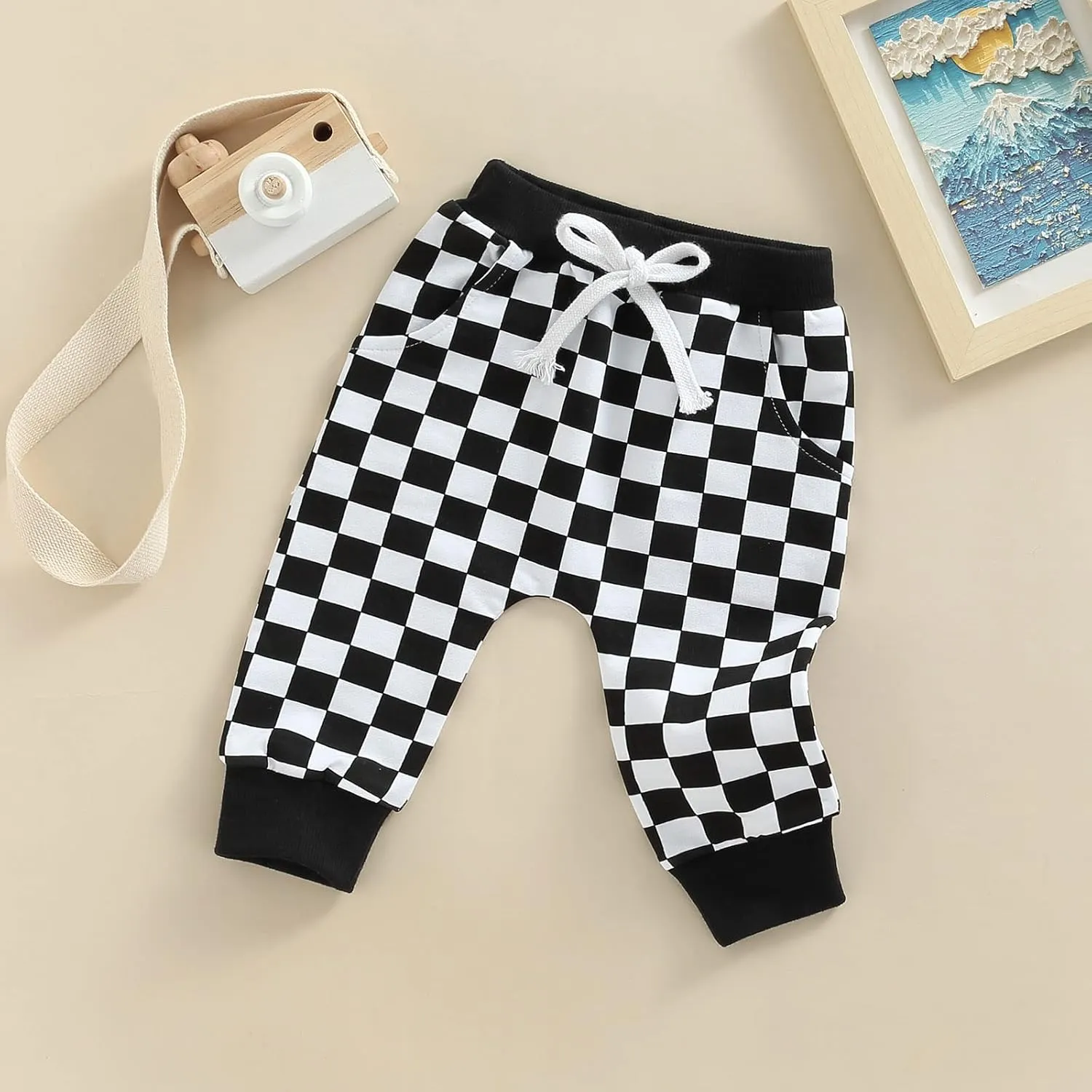 Toddler Checkered Pants Baby Girl Boy Elastic Waist Jogger Pants Kids Casual Plaid Trousers Infant Long Sweatpants
