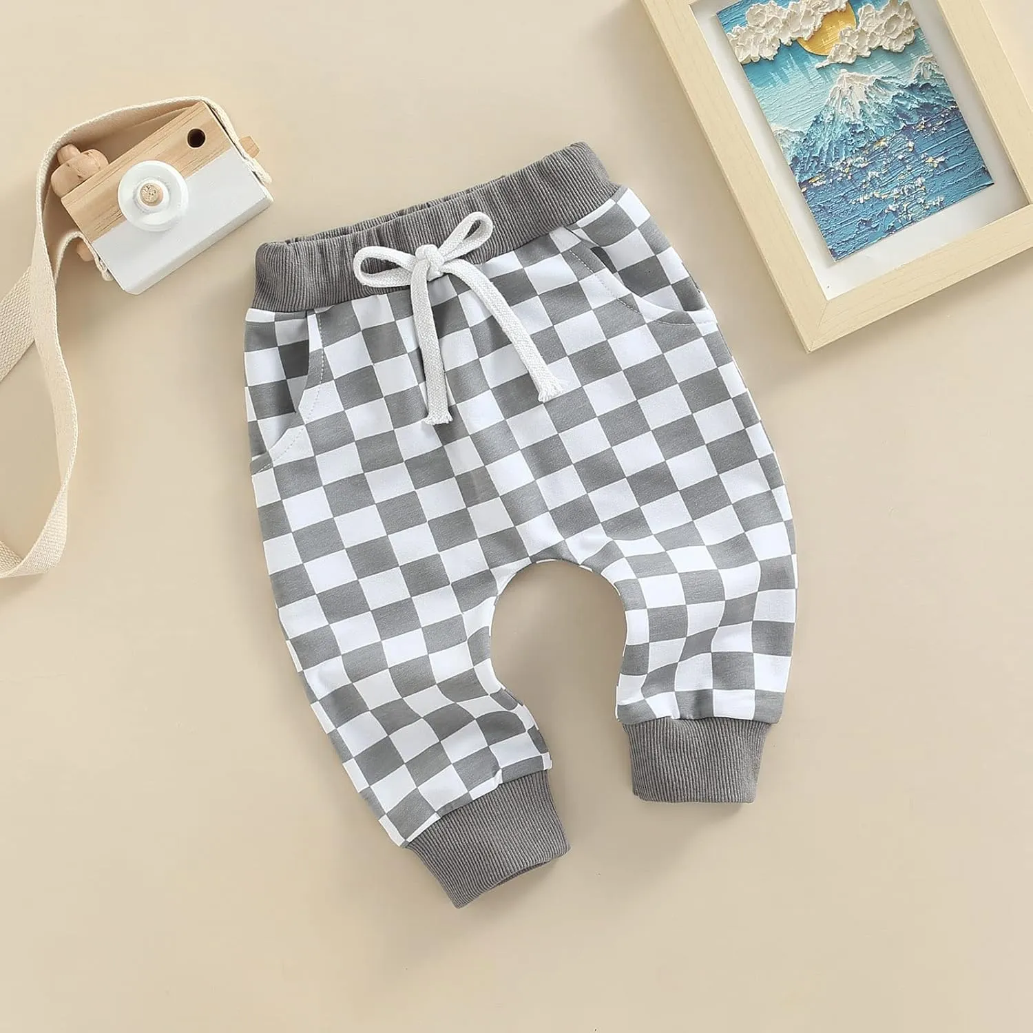 Toddler Checkered Pants Baby Girl Boy Elastic Waist Jogger Pants Kids Casual Plaid Trousers Infant Long Sweatpants