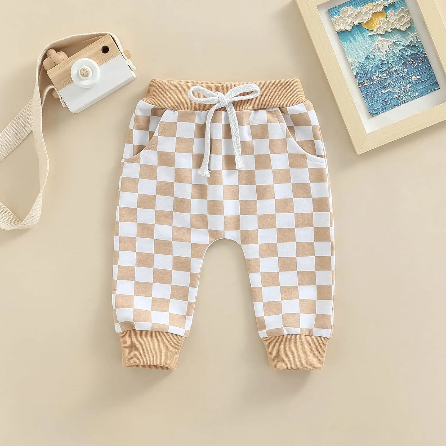 Toddler Checkered Pants Baby Girl Boy Elastic Waist Jogger Pants Kids Casual Plaid Trousers Infant Long Sweatpants