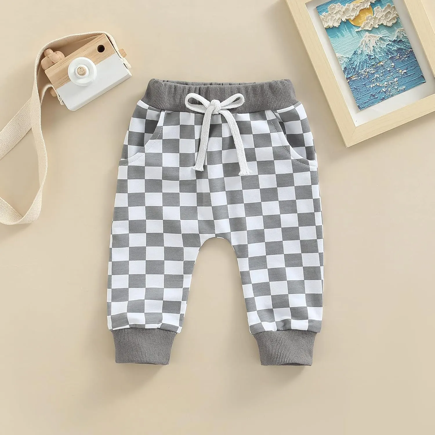 Toddler Checkered Pants Baby Girl Boy Elastic Waist Jogger Pants Kids Casual Plaid Trousers Infant Long Sweatpants