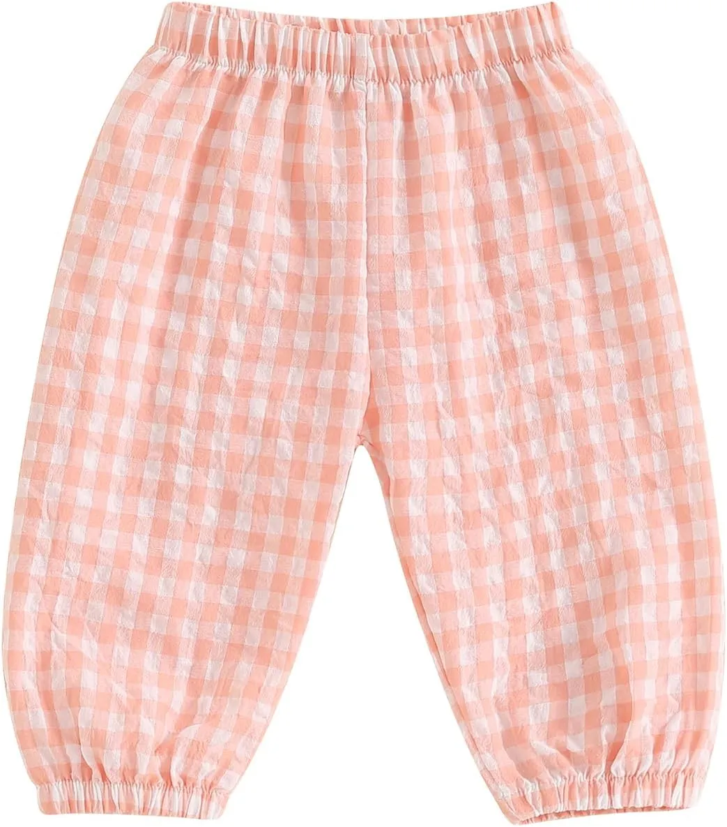 Toddler Checkered Pants Baby Girl Boy Elastic Waist Jogger Pants Kids Casual Plaid Trousers Infant Long Sweatpants