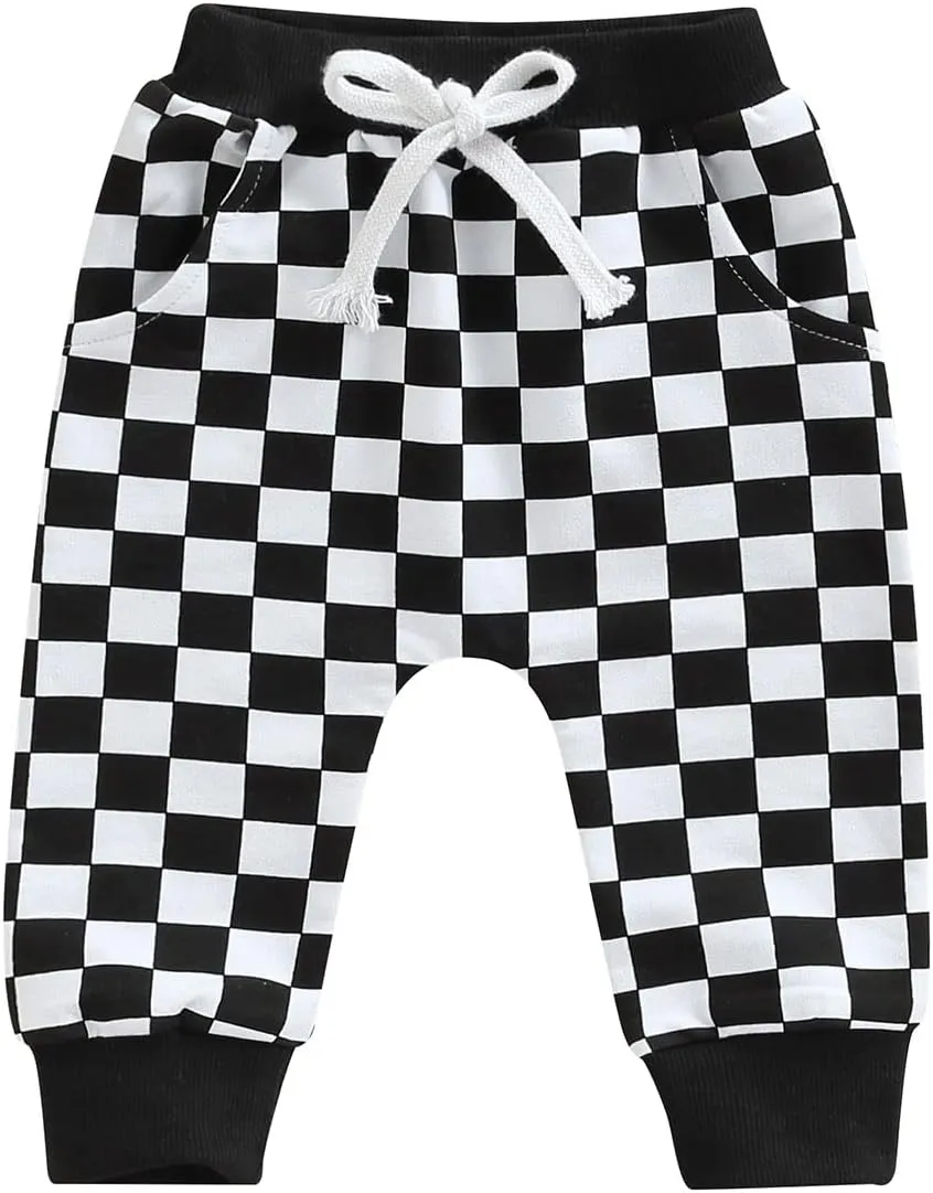 Toddler Checkered Pants Baby Girl Boy Elastic Waist Jogger Pants Kids Casual Plaid Trousers Infant Long Sweatpants