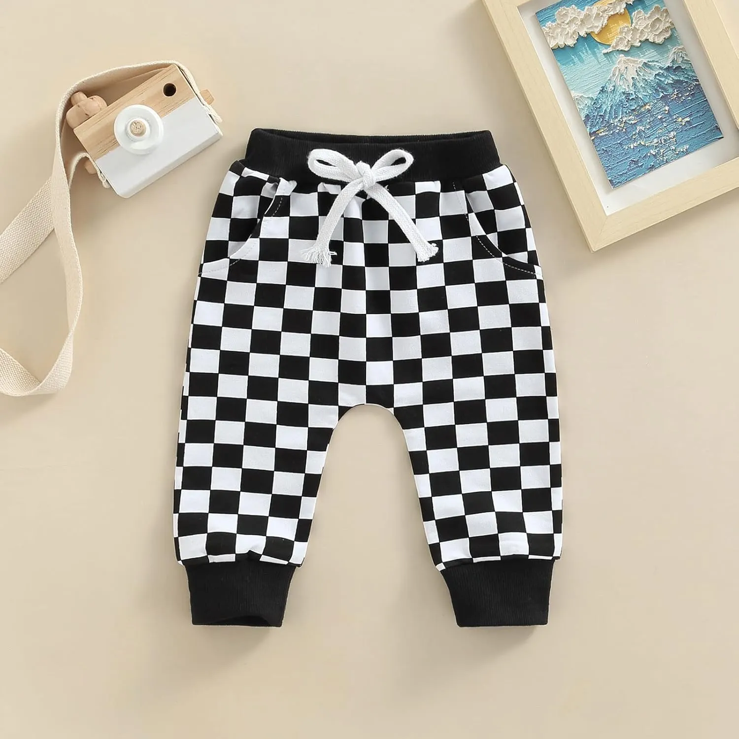 Toddler Checkered Pants Baby Girl Boy Elastic Waist Jogger Pants Kids Casual Plaid Trousers Infant Long Sweatpants