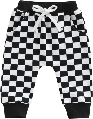 Toddler Checkered Pants Baby Girl Boy Elastic Waist Jogger Pants Kids Casual Plaid Trousers Infant Long Sweatpants