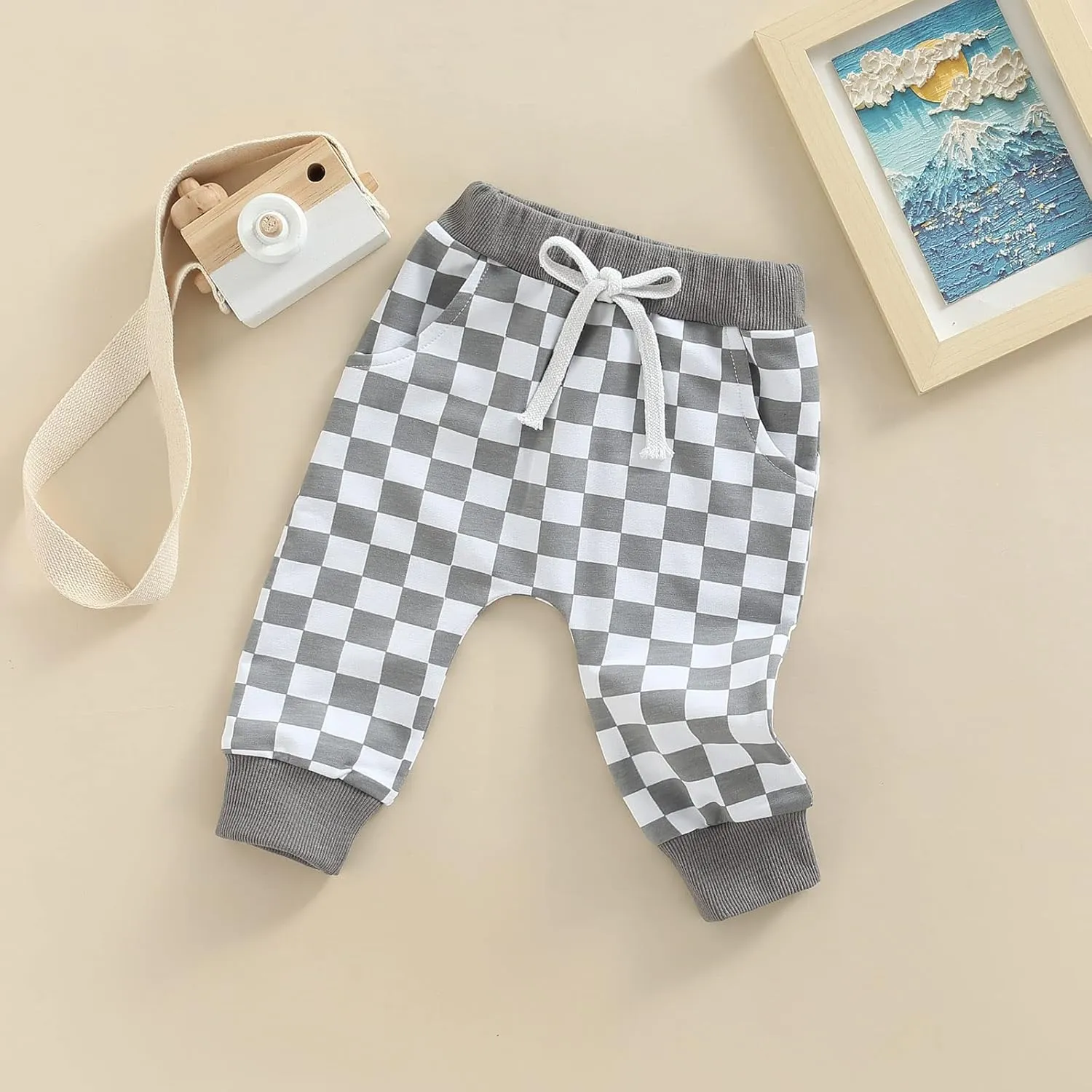 Toddler Checkered Pants Baby Girl Boy Elastic Waist Jogger Pants Kids Casual Plaid Trousers Infant Long Sweatpants