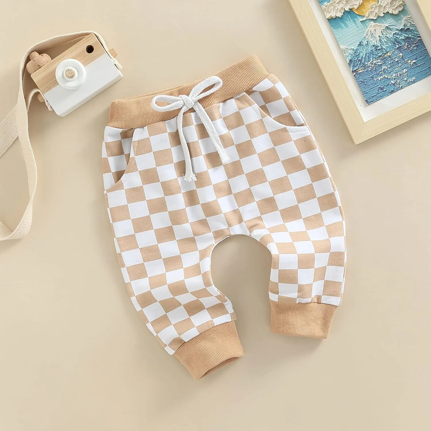 Toddler Checkered Pants Baby Girl Boy Elastic Waist Jogger Pants Kids Casual Plaid Trousers Infant Long Sweatpants