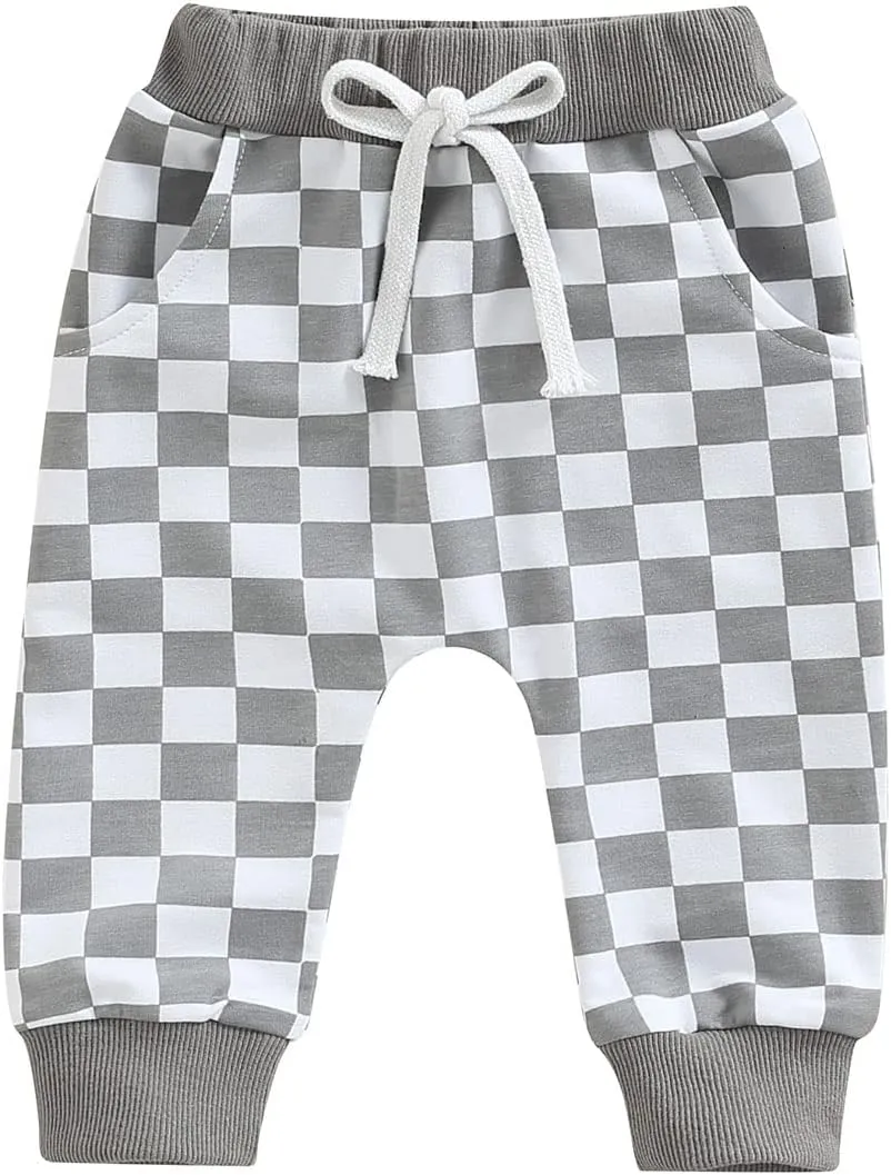 Toddler Checkered Pants Baby Girl Boy Elastic Waist Jogger Pants Kids Casual Plaid Trousers Infant Long Sweatpants