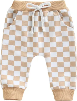 Toddler Checkered Pants Baby Girl Boy Elastic Waist Jogger Pants Kids Casual Plaid Trousers Infant Long Sweatpants