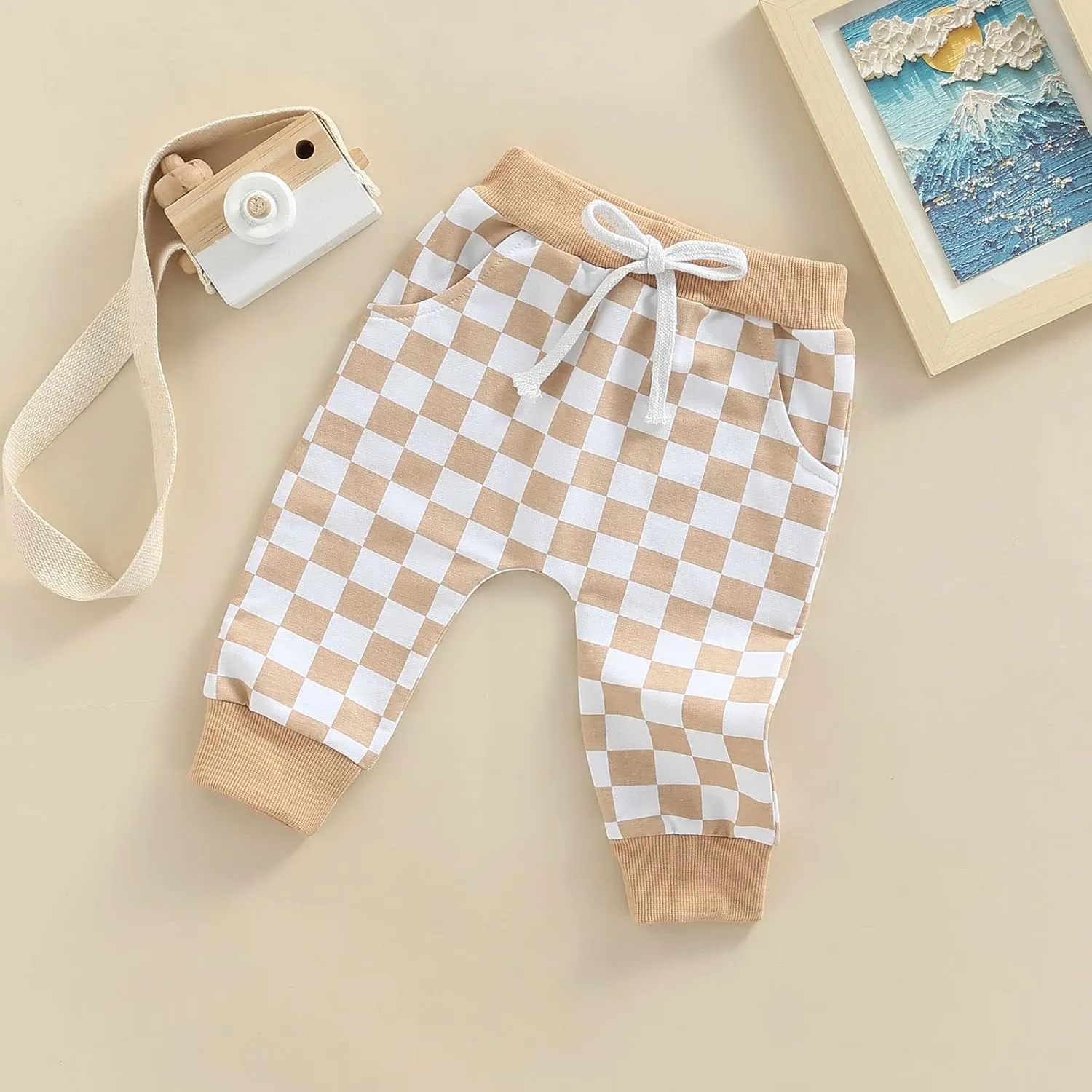 Toddler Checkered Pants Baby Girl Boy Elastic Waist Jogger Pants Kids Casual Plaid Trousers Infant Long Sweatpants