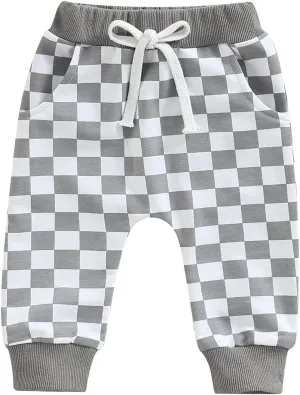 Toddler Checkered Pants Baby Girl Boy Elastic Waist Jogger Pants Kids Casual Plaid Trousers Infant Long Sweatpants