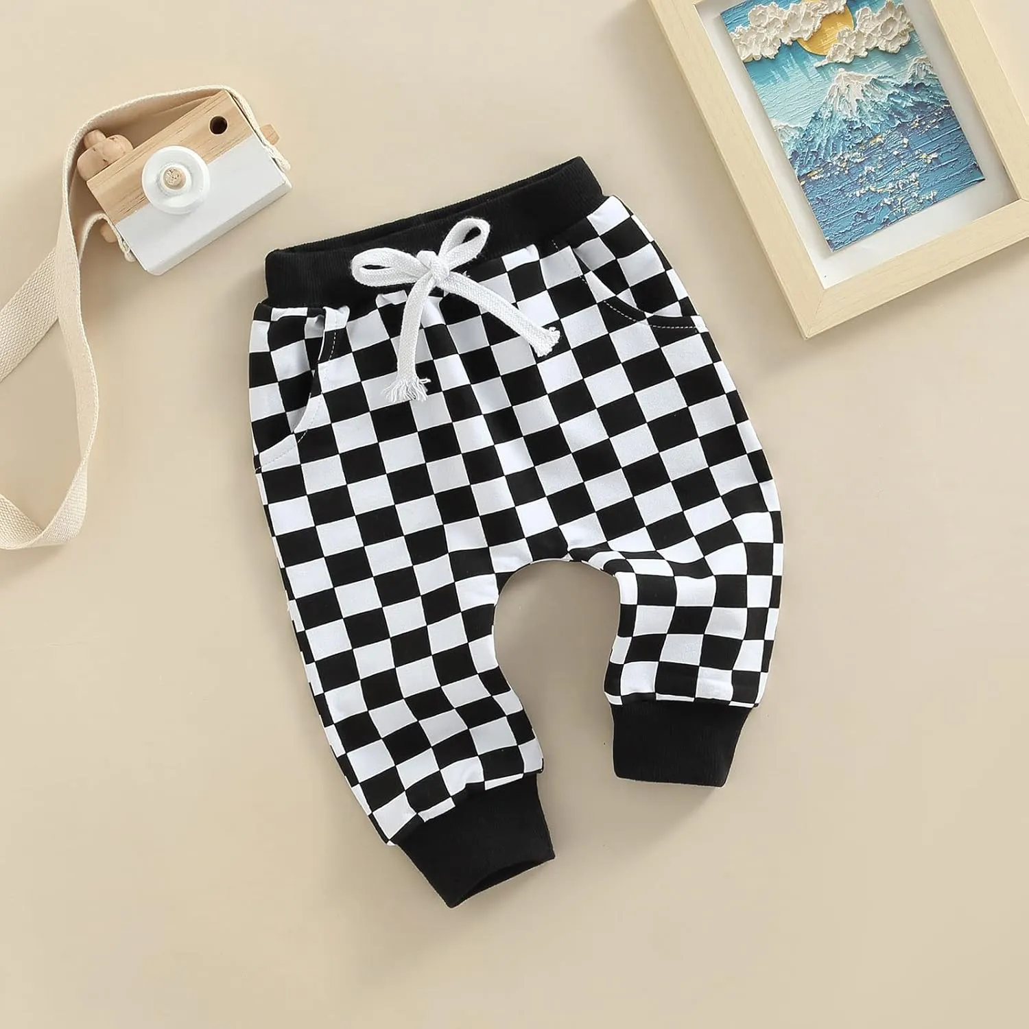 Toddler Checkered Pants Baby Girl Boy Elastic Waist Jogger Pants Kids Casual Plaid Trousers Infant Long Sweatpants