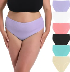 Umiehary 6 Pack High Wasit Women Sport Breathable Stretchy Colorful Briefs Ribbed Cotton Panties