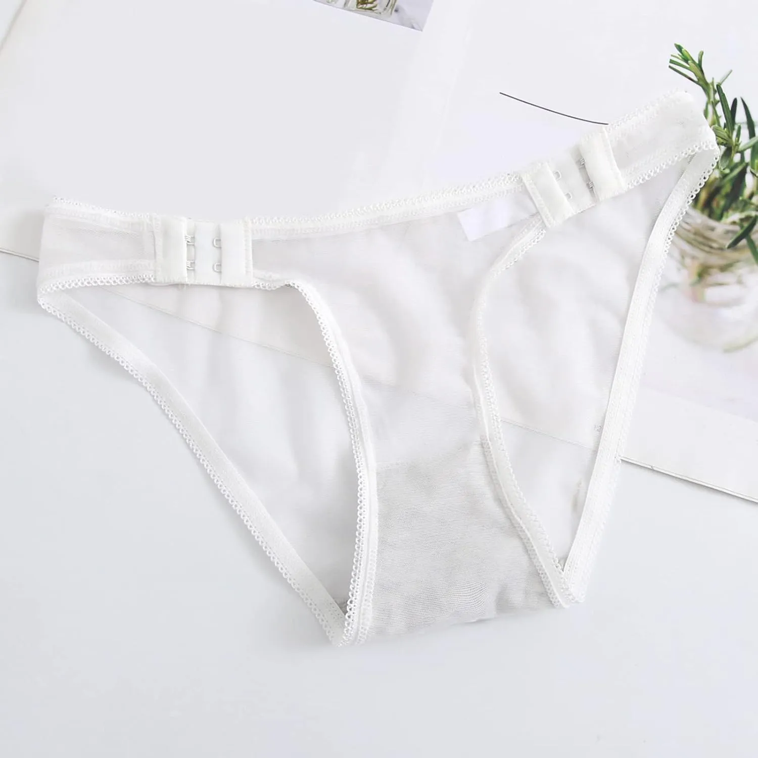 Underwear for Women Sexy Low Waist High Cut Seamless Comfort Mesh Sheer Briefs Breathable Buttons Adjustable Panties