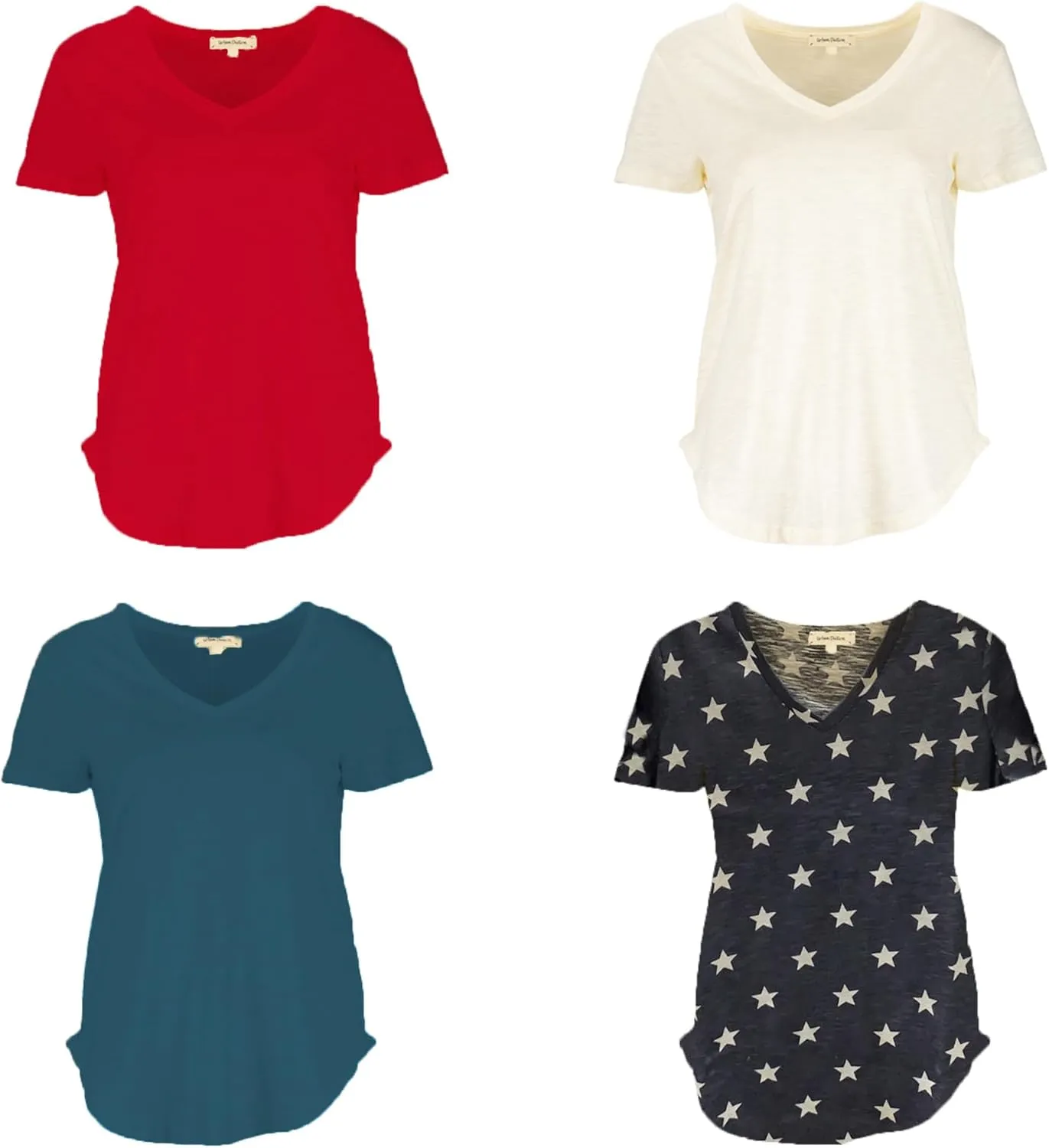 Urban Diction T-Shirts Pack of 4 Women's V-Neck Shirt Loose Essential Solid Colors Basic Scoop Neck Tees 4 Pack Womens Tops