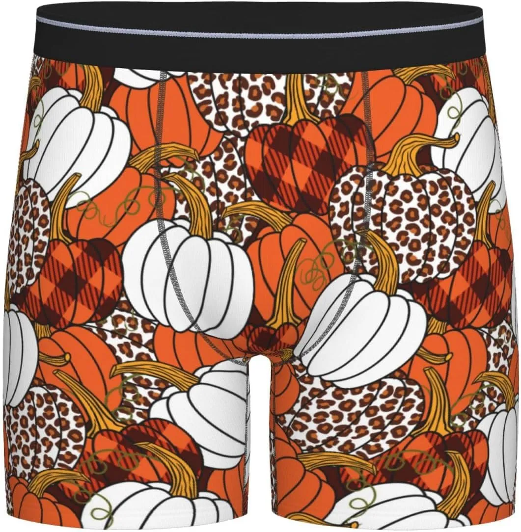 Various Pumpkins Mens Extended Underwear Length Boxer Briefs Comfort Breathable Underwear For Men