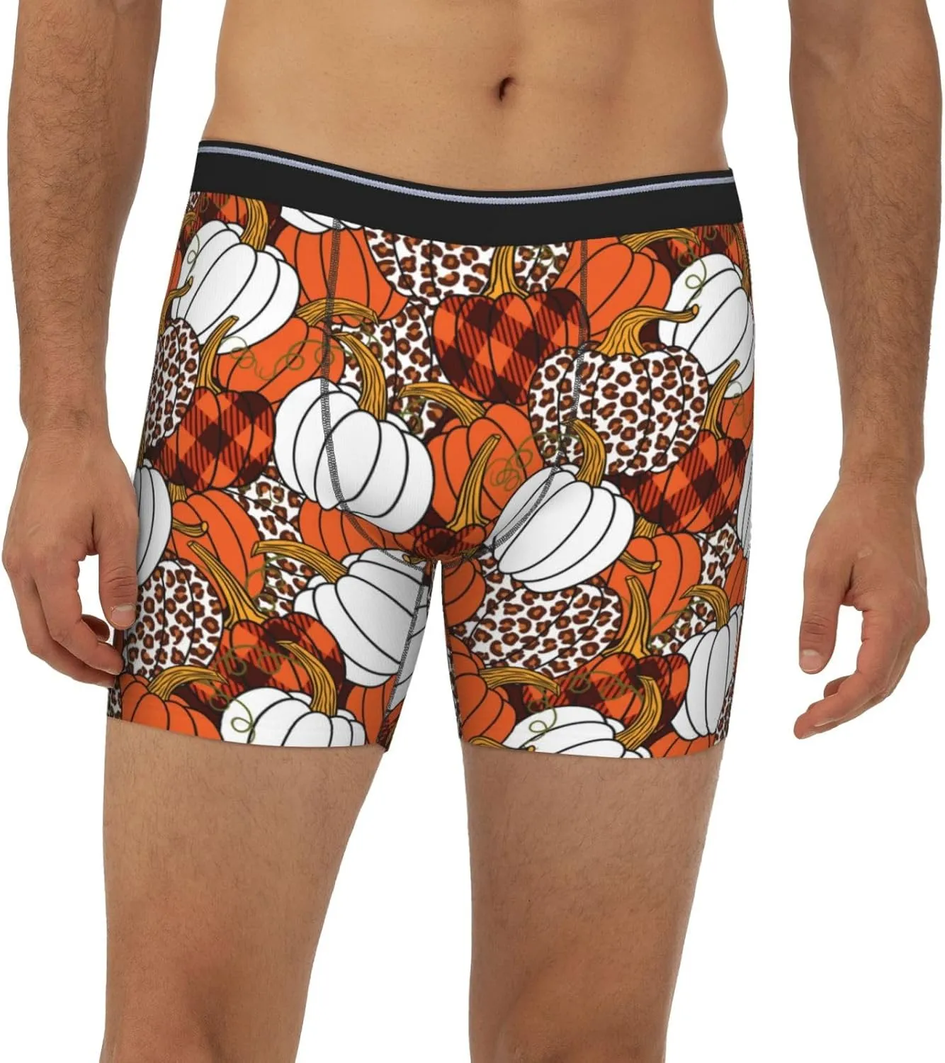 Various Pumpkins Mens Extended Underwear Length Boxer Briefs Comfort Breathable Underwear For Men