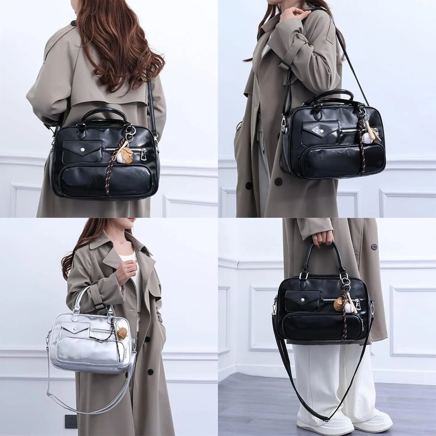 Versatile Large Capacity Shoulder Bag PU Leather Crossbody Bags With Decorative Charm For Professionals And Students