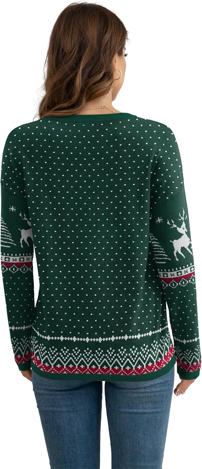 VIISHOW Women's Pullover Sweaters Long Sleeve Print Knitted Crew Neck Sweater Tops a Little Run Big