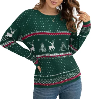 VIISHOW Women's Pullover Sweaters Long Sleeve Print Knitted Crew Neck Sweater Tops a Little Run Big