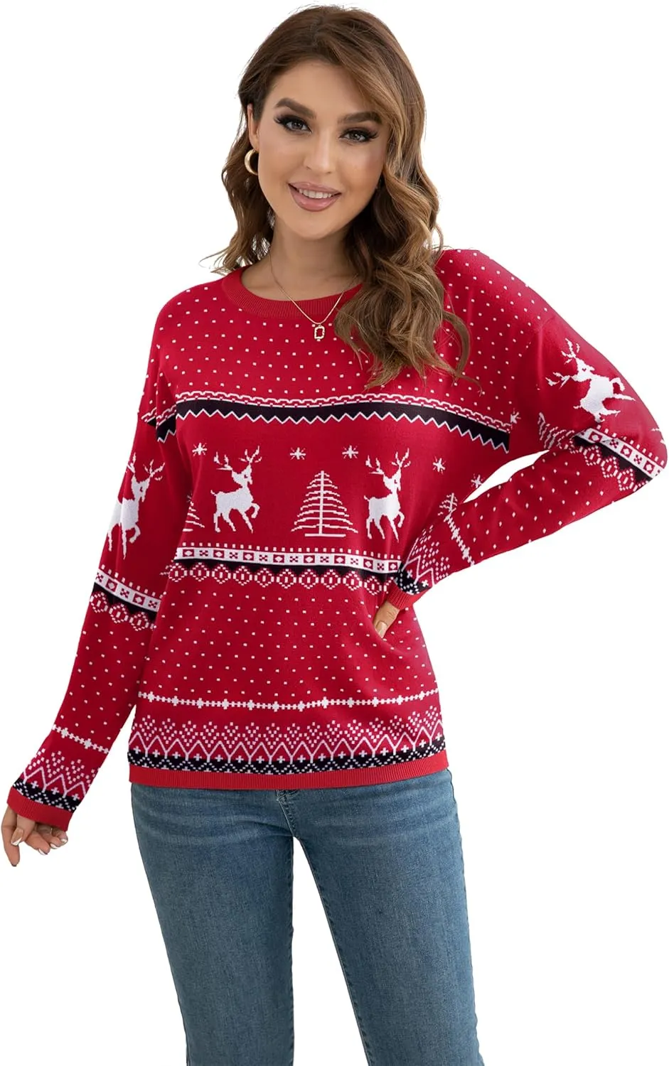 VIISHOW Women's Pullover Sweaters Long Sleeve Print Knitted Crew Neck Sweater Tops a Little Run Big