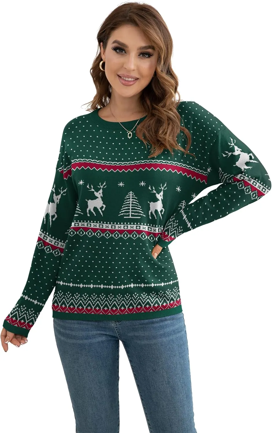 VIISHOW Women's Pullover Sweaters Long Sleeve Print Knitted Crew Neck Sweater Tops a Little Run Big