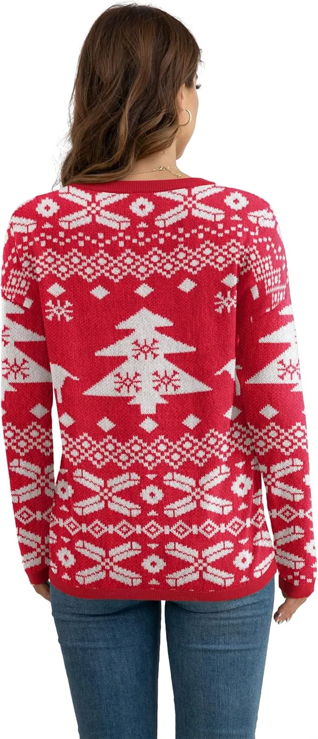 VIISHOW Women's Pullover Sweaters Long Sleeve Print Knitted Crew Neck Sweater Tops a Little Run Big