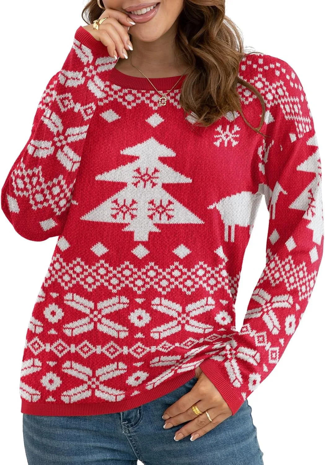 VIISHOW Women's Pullover Sweaters Long Sleeve Print Knitted Crew Neck Sweater Tops a Little Run Big
