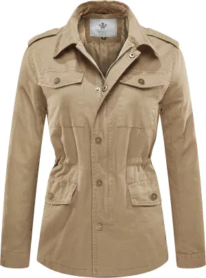 WenVen Women's Lightweight Canvas Cotton Military Jacket Utility Lapel Anorak