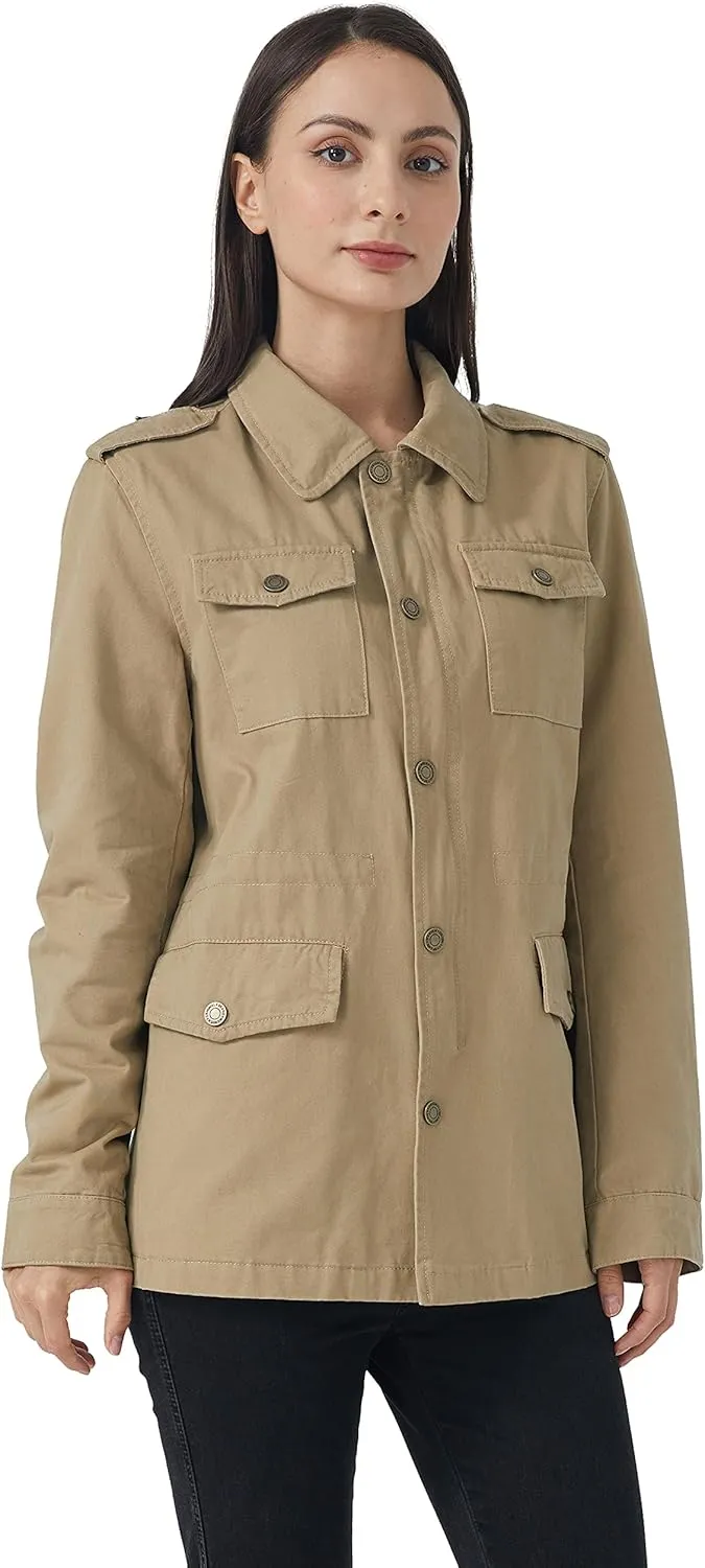 WenVen Women's Lightweight Canvas Cotton Military Jacket Utility Lapel Anorak