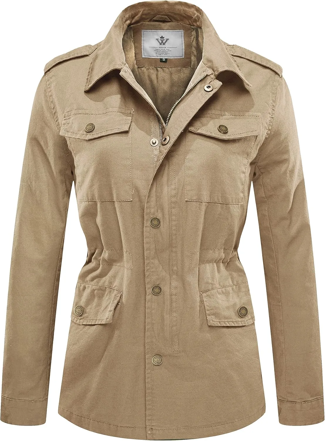 WenVen Women's Lightweight Canvas Cotton Military Jacket Utility Lapel Anorak