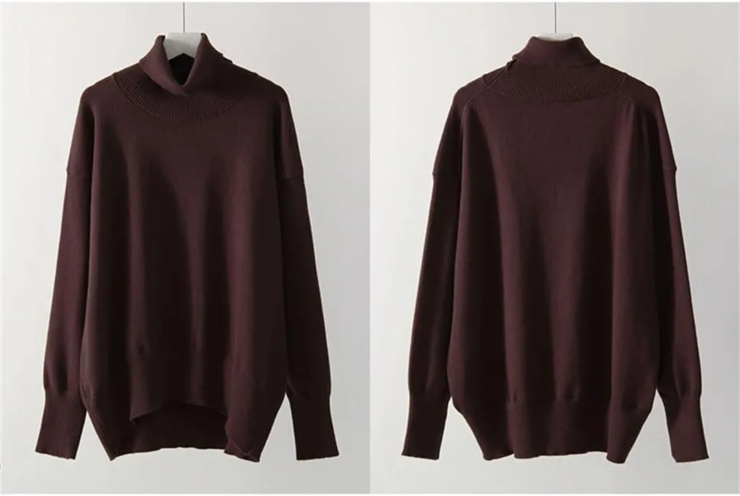 Women Basic Turtleneck Knit Sweater Fall Oversized Knit Pullovers Solid Long Sleeve Warm Sweaters