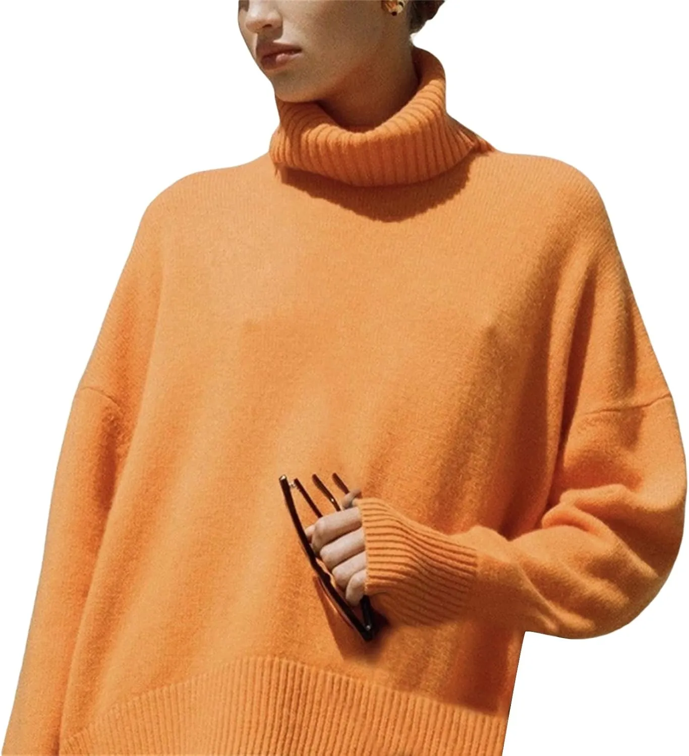 Women 's Turtleneck Knit Sweater Oversized Solid Color Warm Knitwear Long Sleeve Fall Winter Pullover