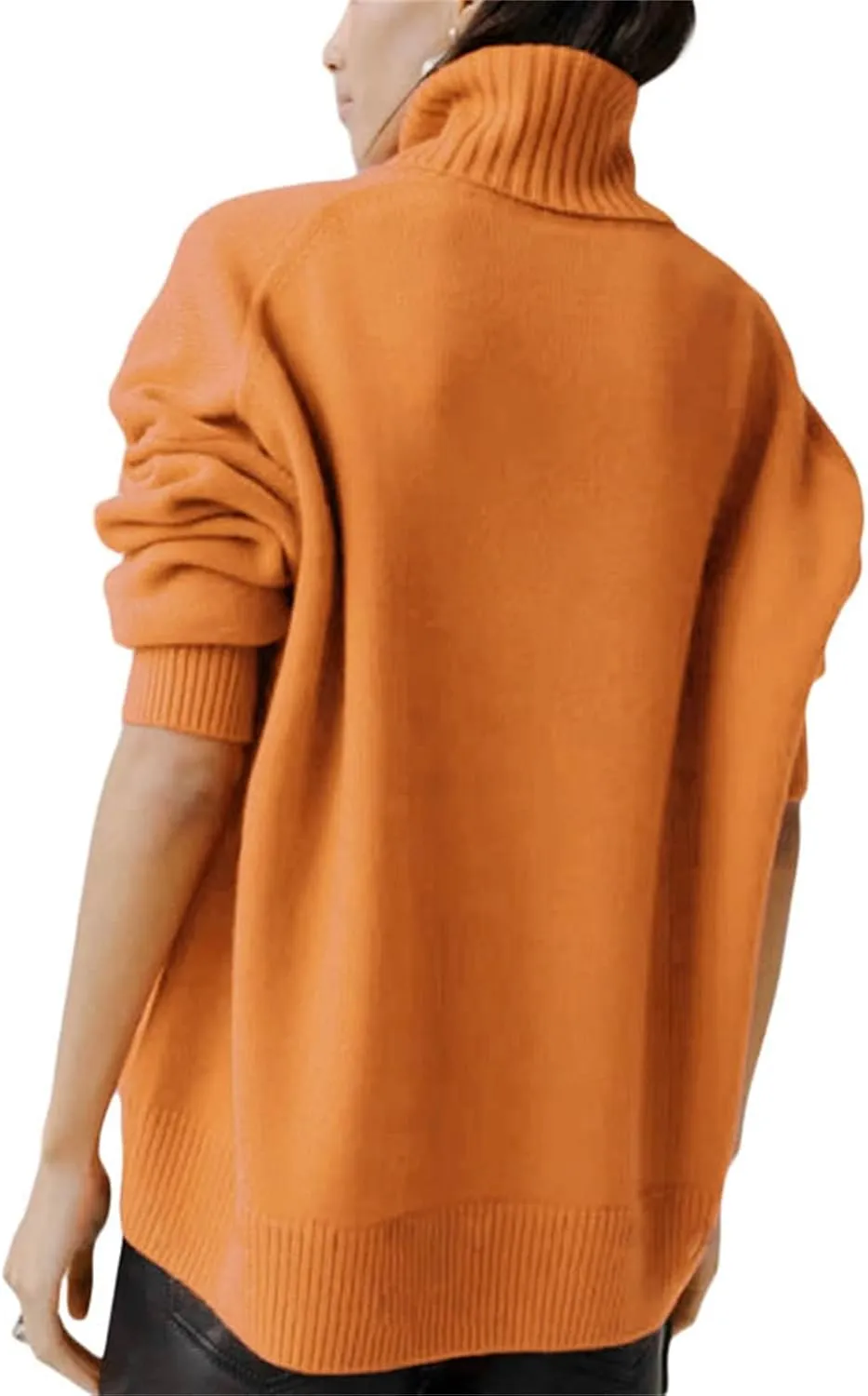 Women 's Turtleneck Knit Sweater Oversized Solid Color Warm Knitwear Long Sleeve Fall Winter Pullover