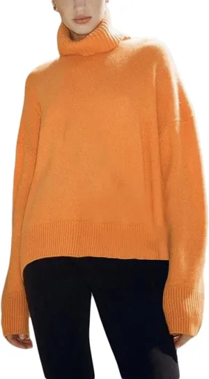 Women 's Turtleneck Knit Sweater Oversized Solid Color Warm Knitwear Long Sleeve Fall Winter Pullover
