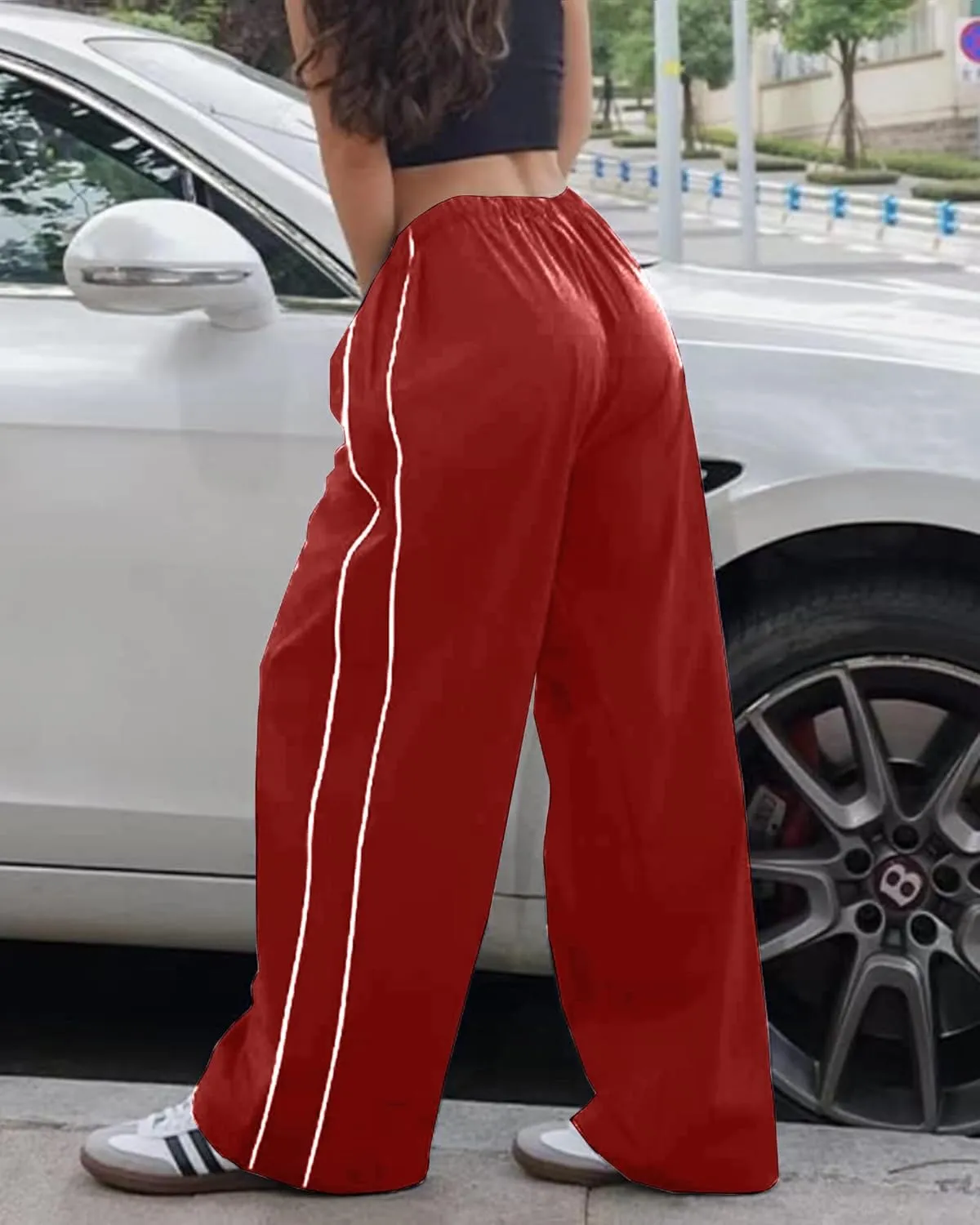 Women Y2K Baggy Track Pants Elastic Waist Wide Leg Parachute Jogger Sweatpants
