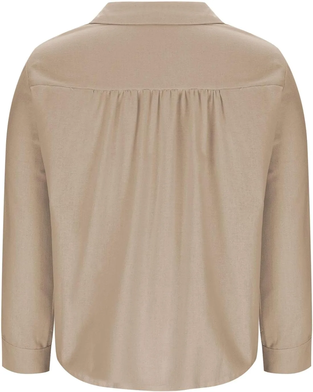 Women's Casual Collared Button-Down Shirt Summer Cotton Linen Tops Loose-Fit Home Long Sleeve Blouses with Pocket