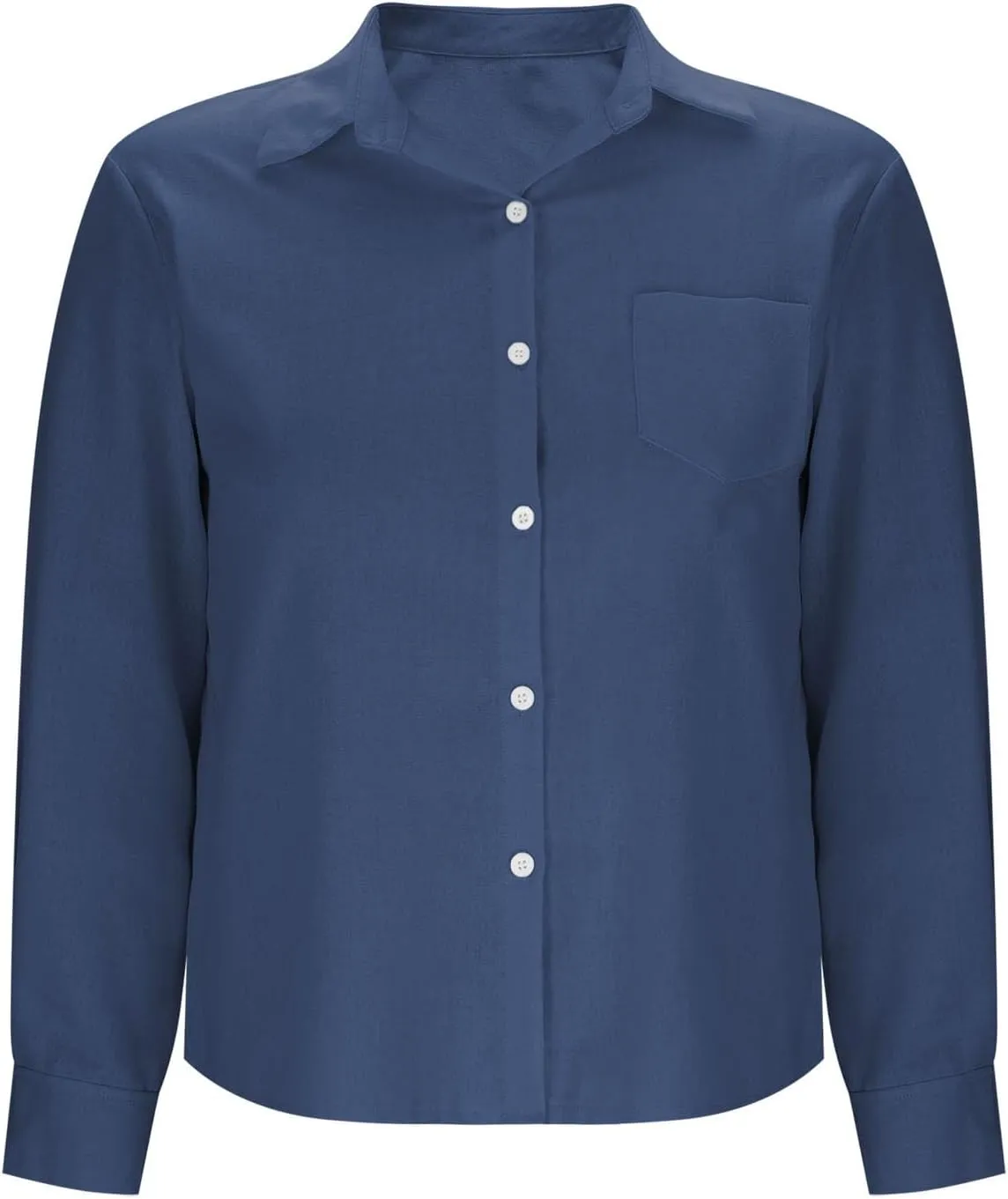 Women's Casual Collared Button-Down Shirt Summer Cotton Linen Tops Loose-Fit Home Long Sleeve Blouses with Pocket