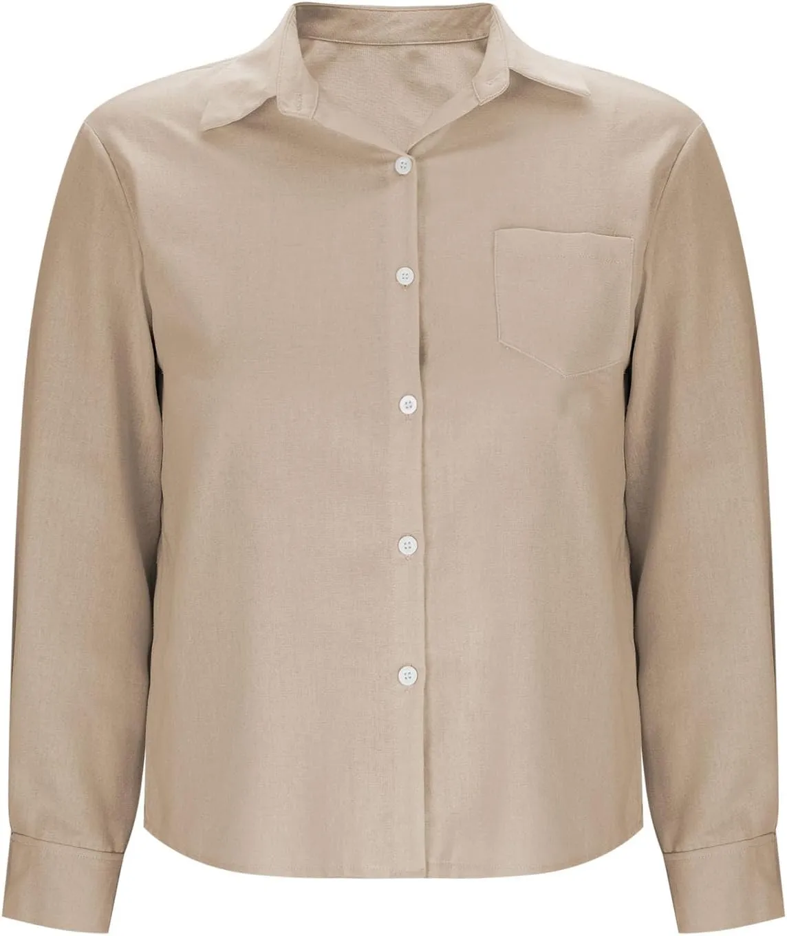 Women's Casual Collared Button-Down Shirt Summer Cotton Linen Tops Loose-Fit Home Long Sleeve Blouses with Pocket