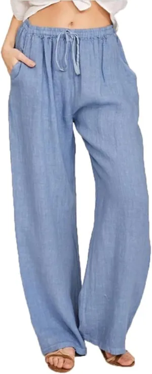 Womens Casual High Waisted Wide Leg Pants Dressy Trousers Lounge Drawstring Straight Leg Long Trousers