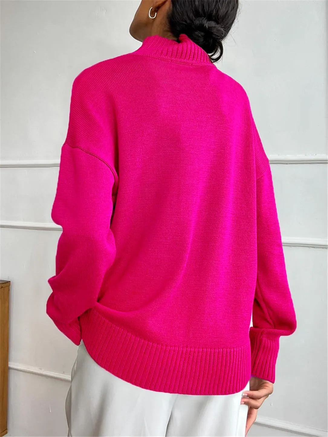 Women's Casual Knitted Turtleneck Pullovers Sweater Loose Warm Soft Oversized Knitwears Top