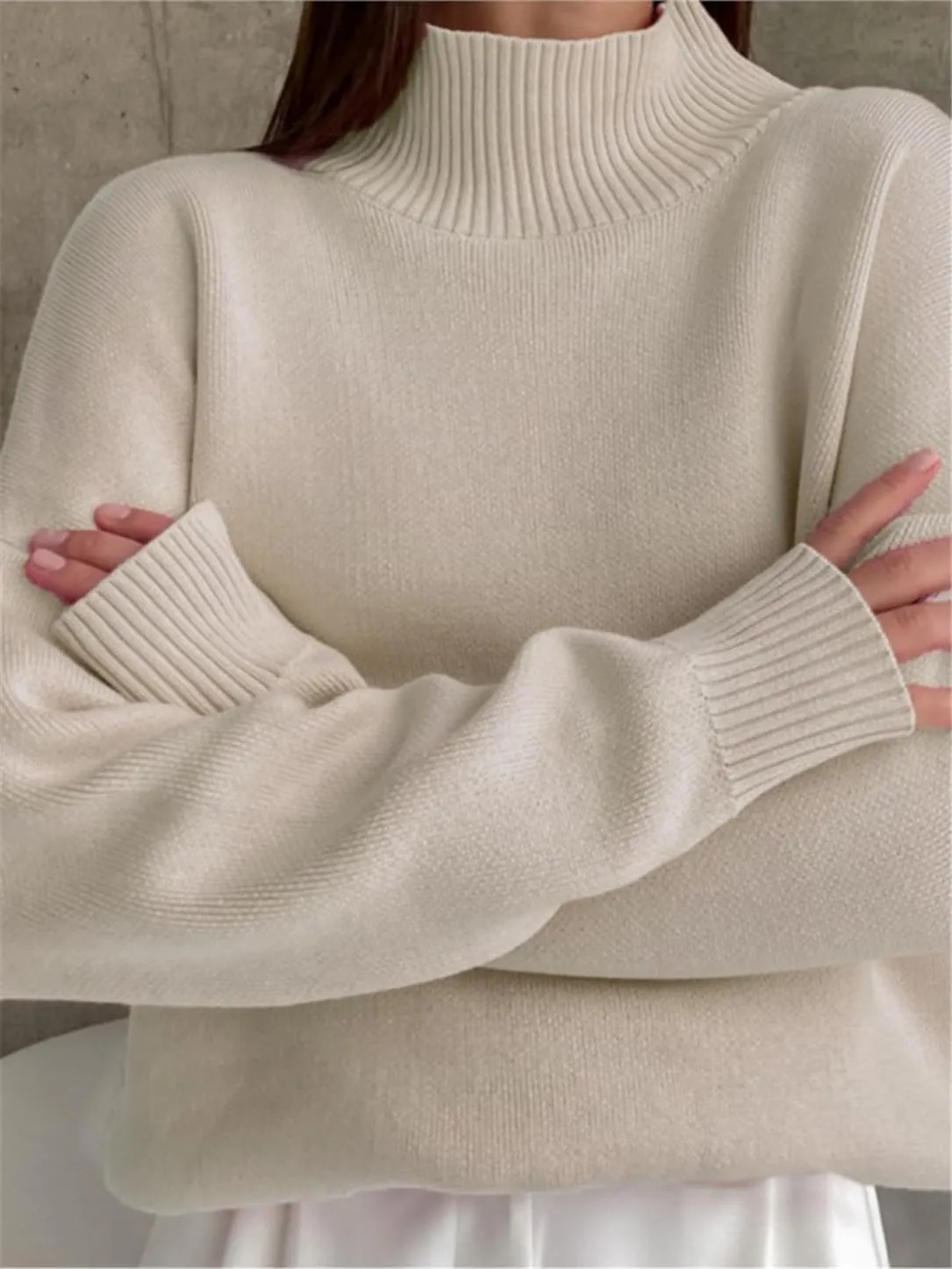 Women's Casual Knitted Turtleneck Pullovers Sweater Loose Warm Soft Oversized Knitwears Top