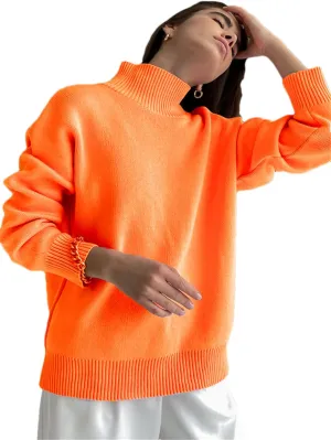 Women's Casual Knitted Turtleneck Pullovers Sweater Loose Warm Soft Oversized Knitwears Top