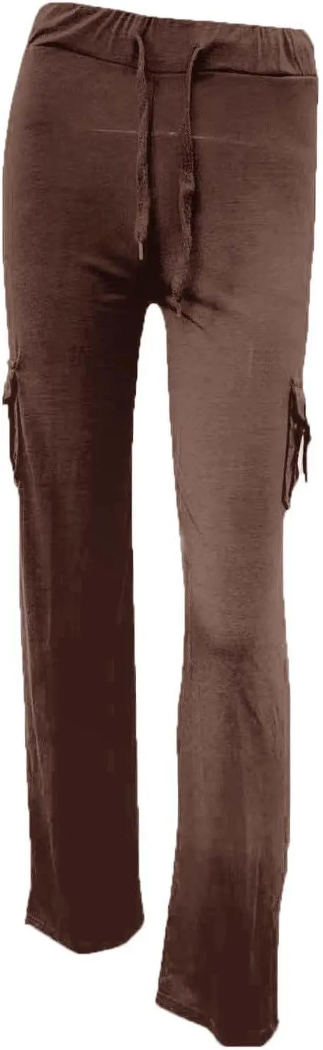 Women's Casual Pants Stretchy Wide Leg Fashion Pants Loose Retro Drawstring Long Straight Trousers with Pockets