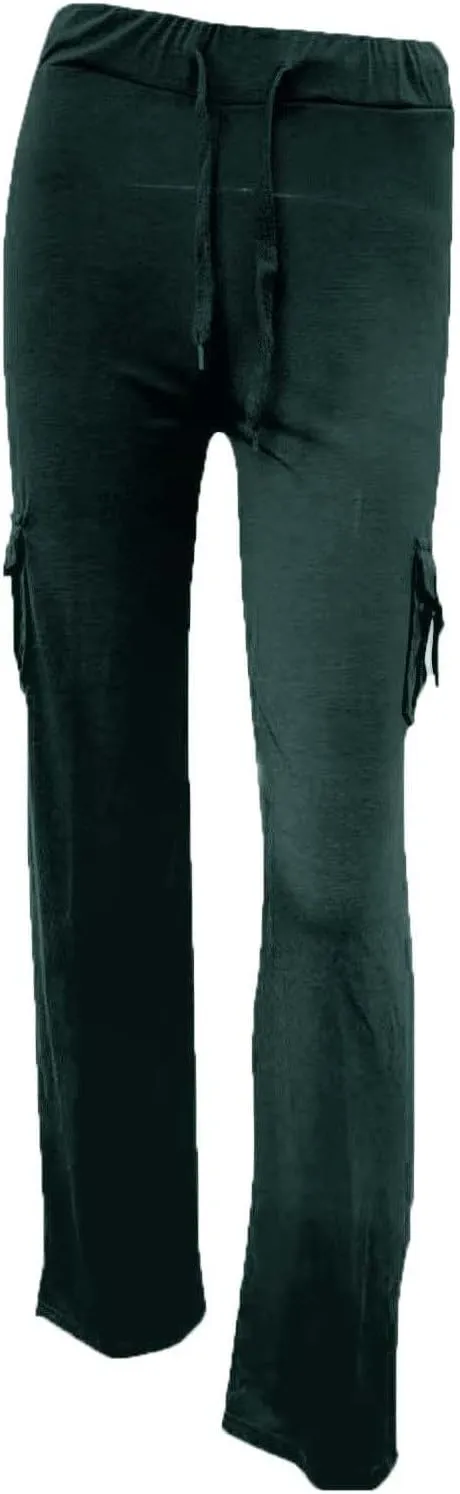 Women's Casual Pants Stretchy Wide Leg Fashion Pants Loose Retro Drawstring Long Straight Trousers with Pockets