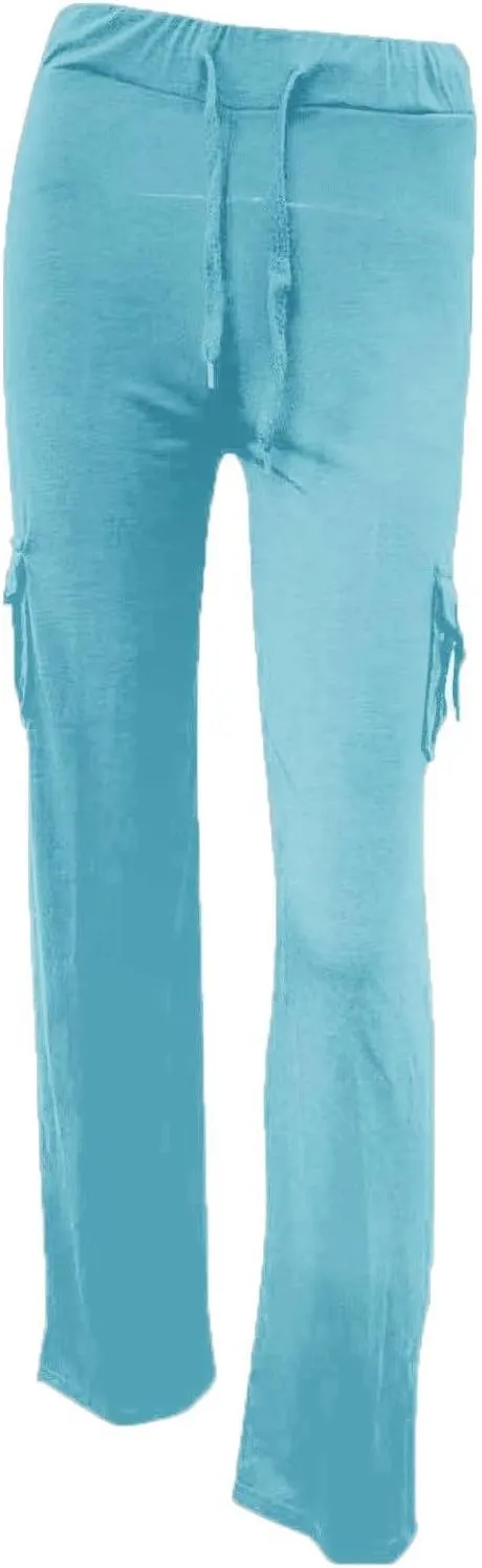 Women's Casual Pants Stretchy Wide Leg Fashion Pants Loose Retro Drawstring Long Straight Trousers with Pockets
