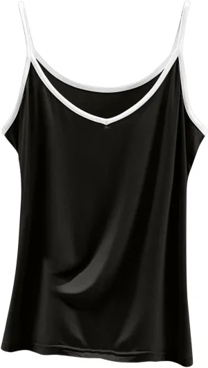 Womens Casual Tank Tops Summer Comfy Home Plus Size Camisoles Sleeveless V-Neck Solid Color Fashion Vests T-Shirts