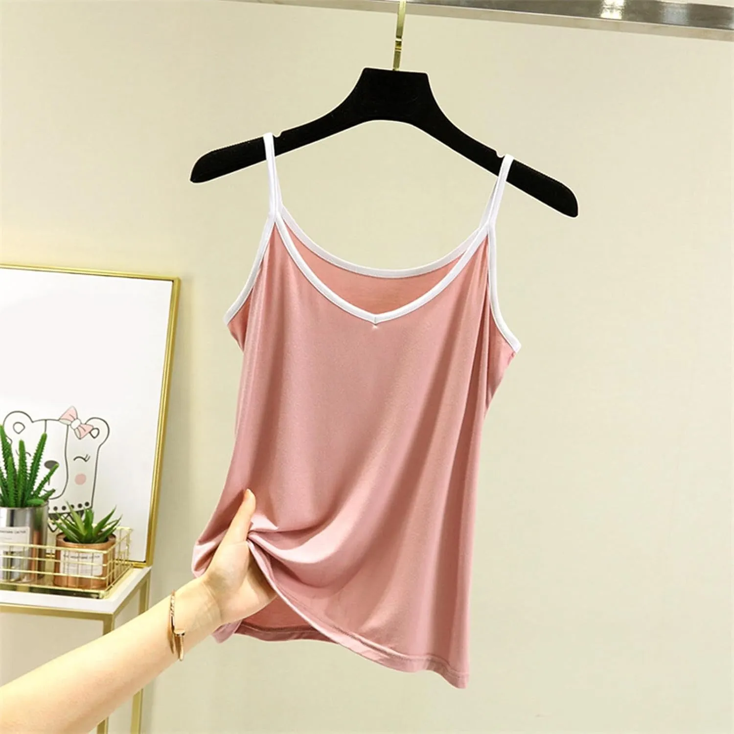 Womens Casual Tank Tops Summer Comfy Home Plus Size Camisoles Sleeveless V-Neck Solid Color Fashion Vests T-Shirts