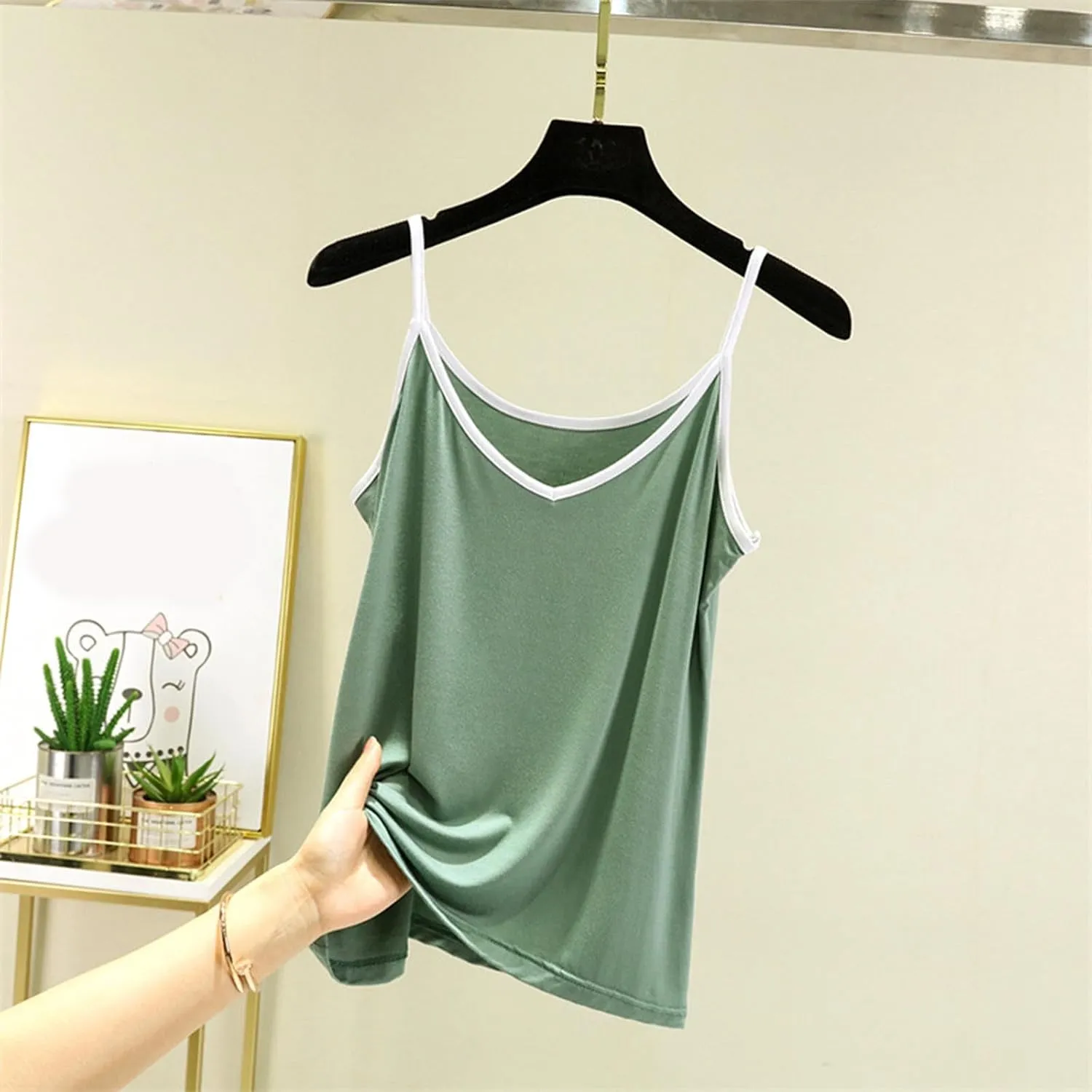 Womens Casual Tank Tops Summer Comfy Home Plus Size Camisoles Sleeveless V-Neck Solid Color Fashion Vests T-Shirts